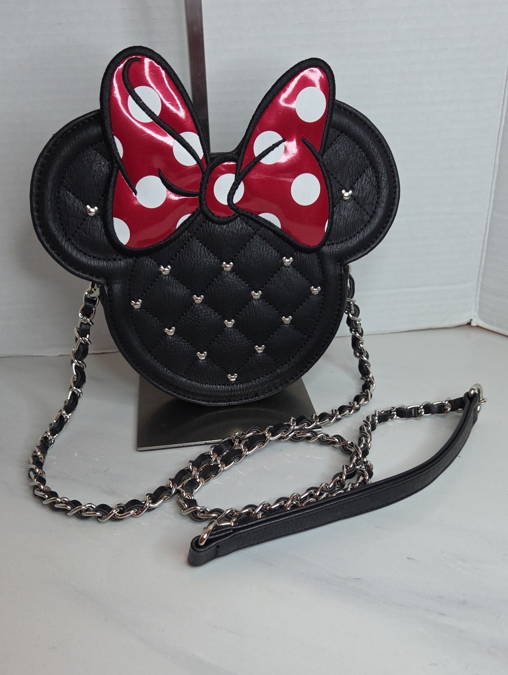 Loungefly Black Quilted Minnie Crossbody with Red Polka Dot Bow